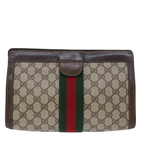 GUCCI GG Supreme Web Sherry Line Clutch Bag PVC Beige Red 89 01 002 Auth yk12307 - Picture 2 of 16